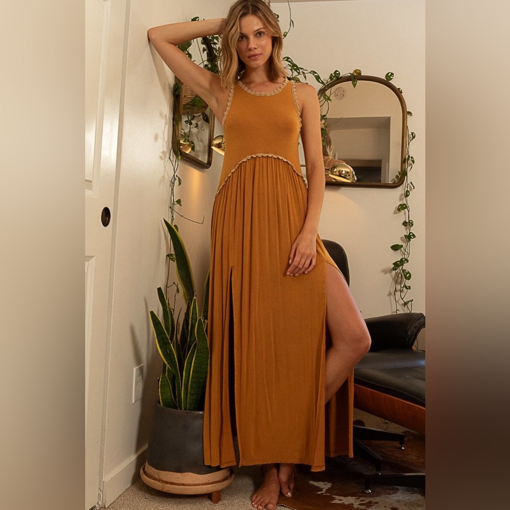 Baby Doll Side Slit Cut Out Maxi Dress - POL